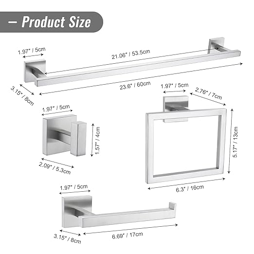 YACVCL Towel Bar Set, 10 Pieces Bathroom Hardware Set Brushed Nickel Bathroom - Image 6
