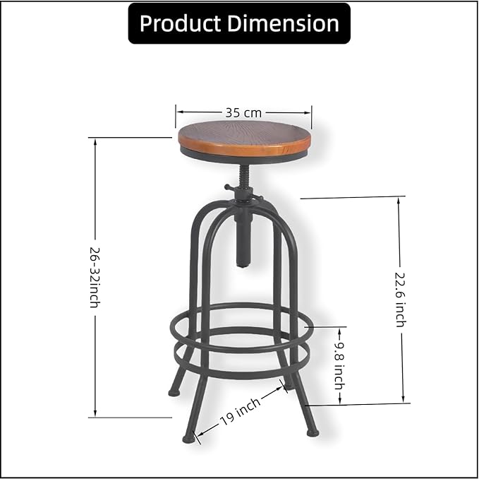 Set of 2-Industrial Bar Stool-Retro 26-32.3inch Swivel Stools-Extra Tall - Image 3