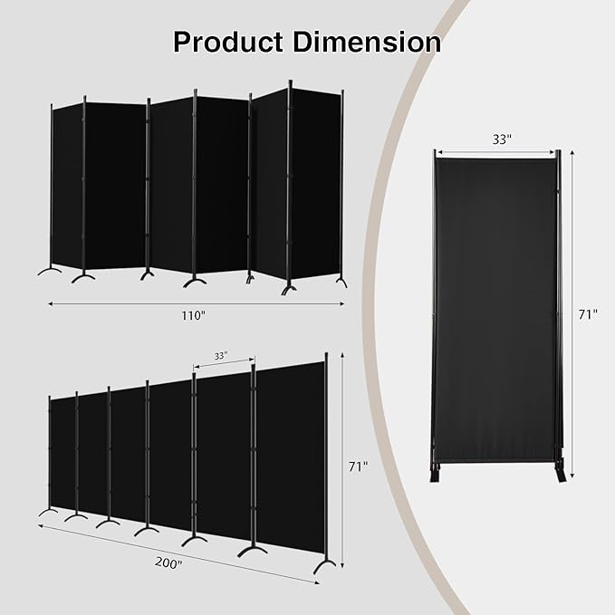 Room Divider 6-Panel Privacy Screen, Portable Screen Steel Frame - Image 2