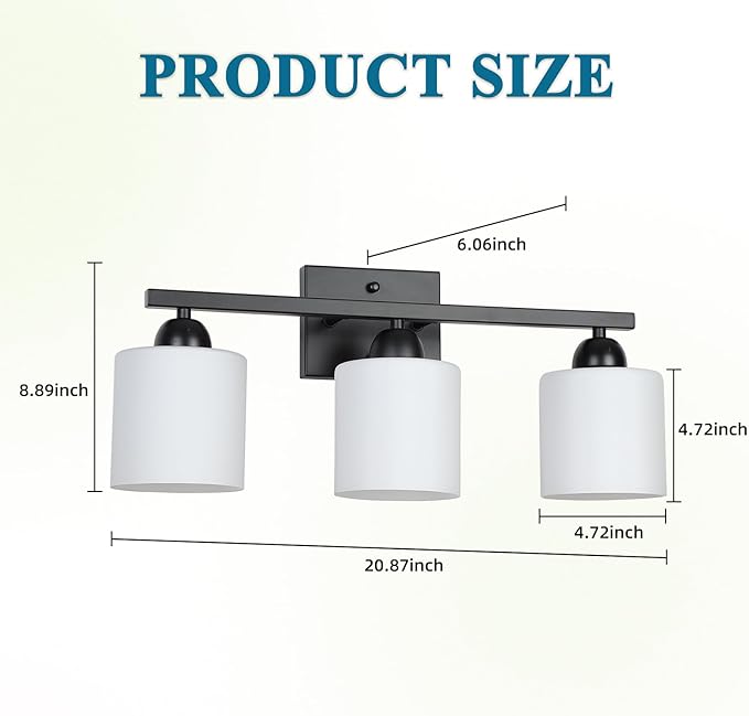Milk Glass Vanity Lights for Bathroom, 3 Light Matte Black Bathroom Light - Image 4