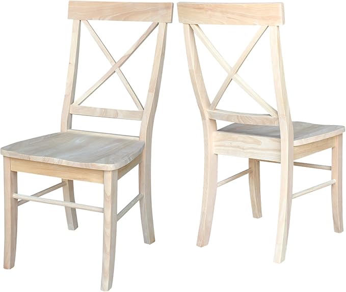 Set of Two X-Back Dining Chairs, Unfinished by InternationalConcepts
