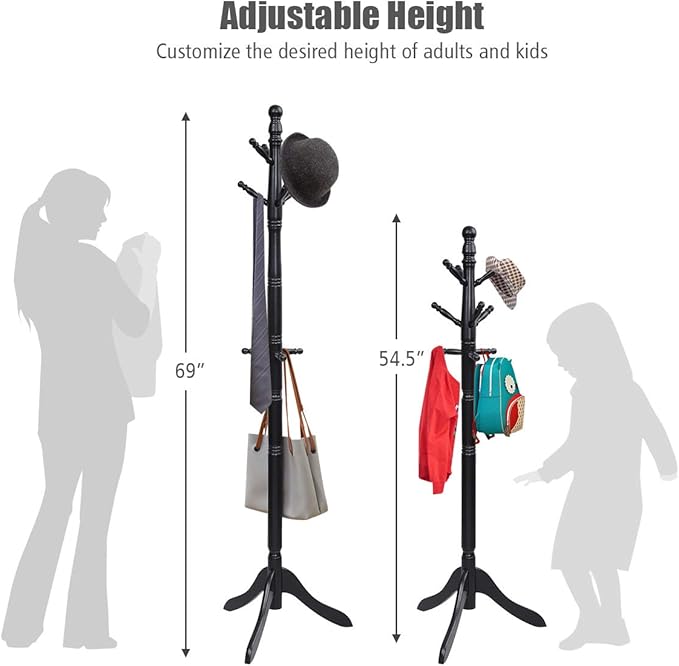 Tangkula Wood Coat Rack Freestanding, Entryway Height Adjustable Coat Stand - Image 6