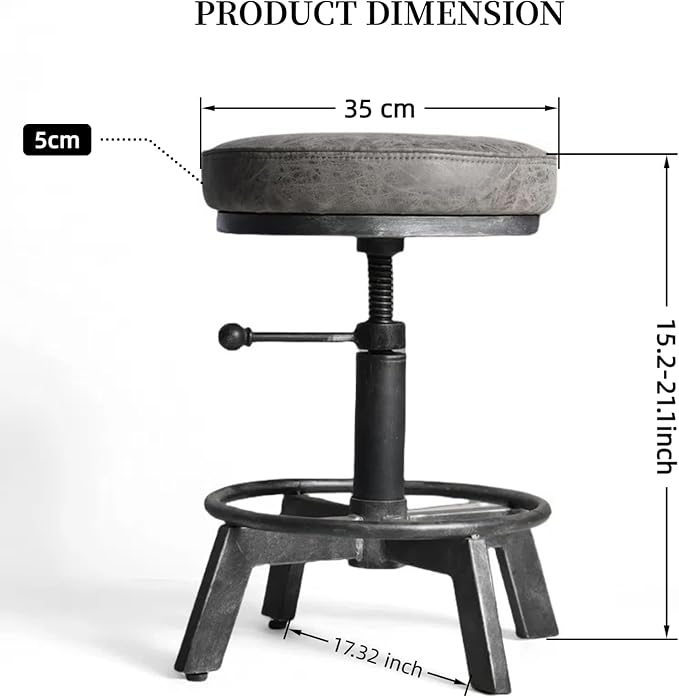 Vintage Short Bar Stools Swivel PU Seat 15-21inch Height Adjustable Extra Guest - Image 2