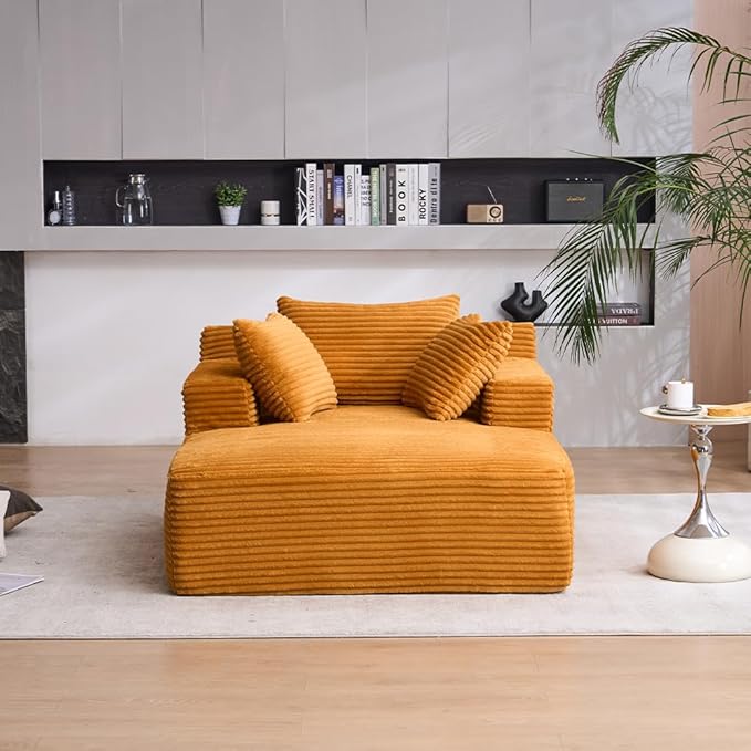 Oversized Chaise Daybed Lounge Sleeper Chair Sofa Bed Indoor, Fluffy Corduroy by Unknown
