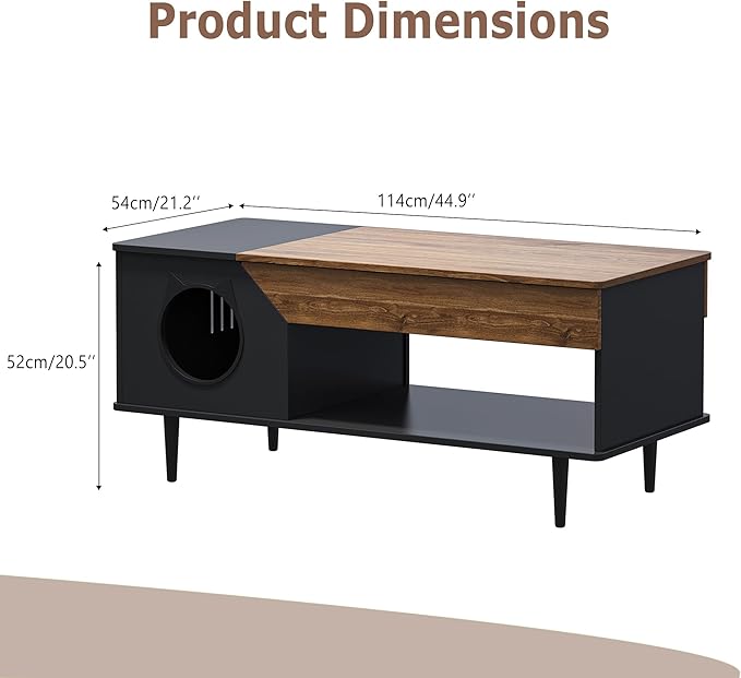 GAOMON Black Coffee Table 45'' Cat Living Room Tables - Image 2