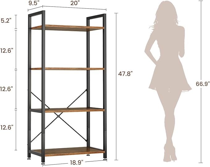 Casaottima Book Shelf, 4 Tier Bookshelf, Modern Wood Bookcase Shelves - Image 2
