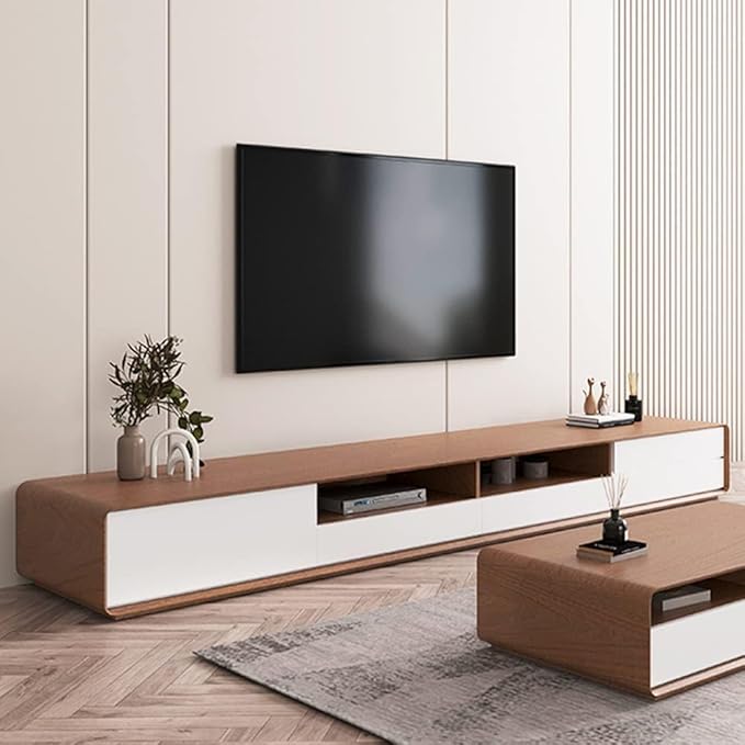 POVISON Modern Wood White TV Stand 78", Fully-Assembled Open Storage Cabinet by POVISON