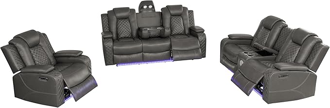 Ball & Cast Power Recliner Sofa Set Leather Reclining Sofa Set Living Room - Image 12