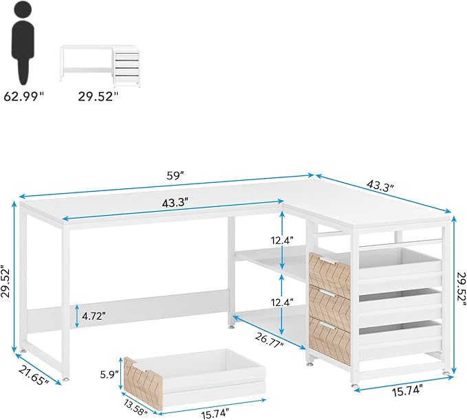 LITTLE TREE 59-Inch L Shaped Desk - Image 3