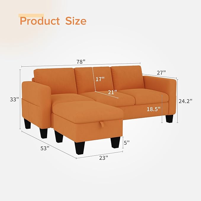 ZeeFu Convertible Sectional Sofa Couch, Classic 3 Seat L-Shaped Sofa Set - Image 2
