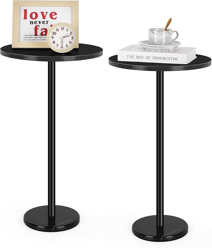 Round Side Table Small End Table Set of 2 Black Round Coffee Table Modern by BTY