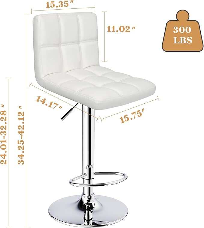 Bar Stools Set of 2, Armless Adjustable Swivel Barstools - Image 3