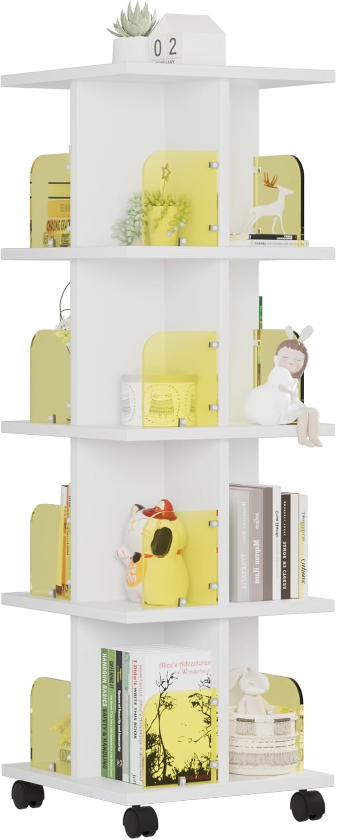 VECELO 4-Tier Rotating Bookshelf, Modern Swivel Bookcase by VECELO