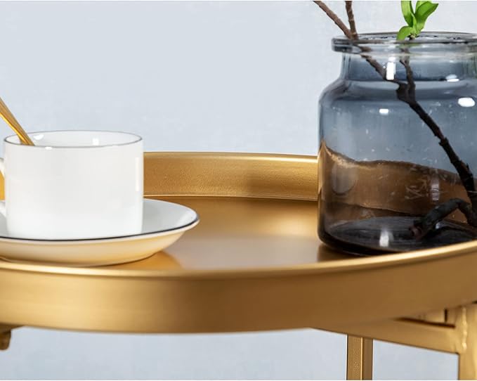 HollyHOME Small Round Metal Waterproof End Table, Accent Indoor&Outdoor Side - Image 8