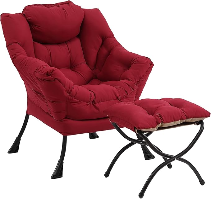 Lazy Chair with Ottoman, Modern Chair with Folding Footrest, Lounge Accent Chair by Furlide