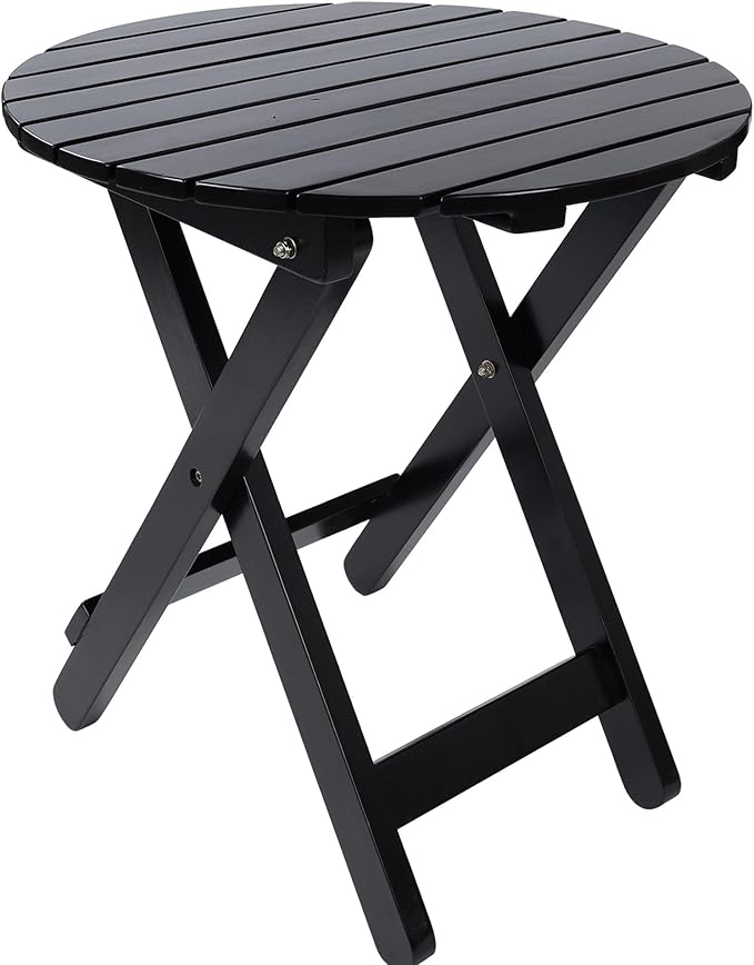 Outdoor Patio Side Table Round Small Wood End Table Folding Coffee Furniture by Hngilkoo