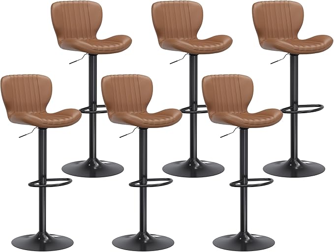 Shintenchi Bar Stools Set of 6 Modern Swivel Bar Chairs, Counter Height Faux - Image 8