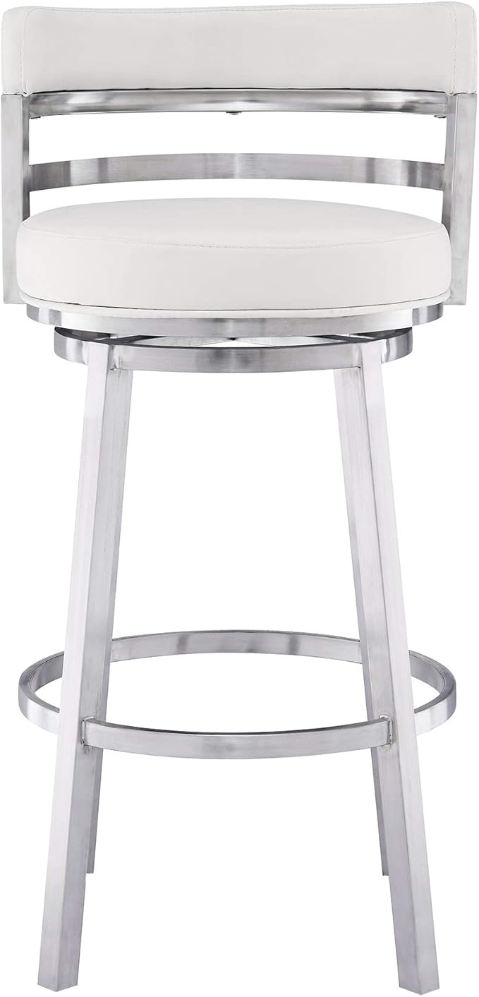 Armen Living Titana 30" Bar Height Swivel White Faux Leather and Brushed - Image 4