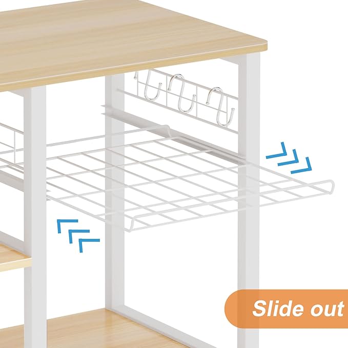 soges Kitchen Bakers Rack with 5 Hooks, Microwave Stand, Coffee Bar Station - Image 7