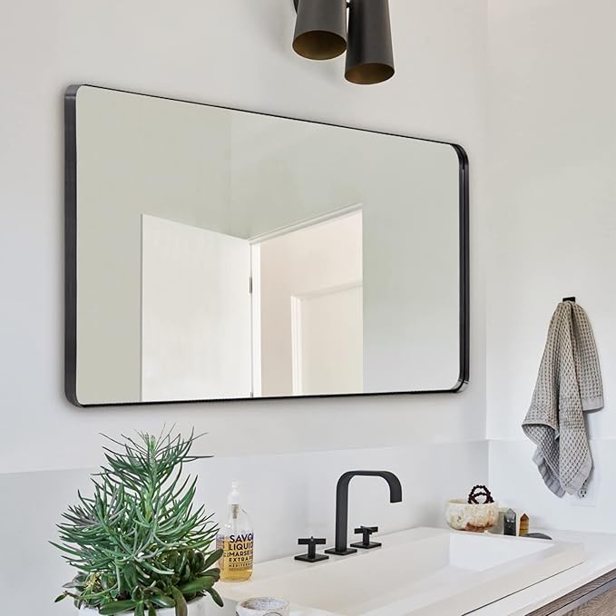 ANDY STAR Black Bathroom Mirror, 24”x40” Rounded Corner Rectangle Mirror - Image 9