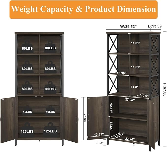 FATORRI Industrial Tall Bookshelf, Rustic Bookcase - Image 2