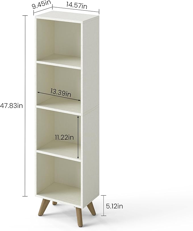 Manora Small Bookcase with 4 Open Shelves, Modern White Bookshelf with Wooden - Image 3