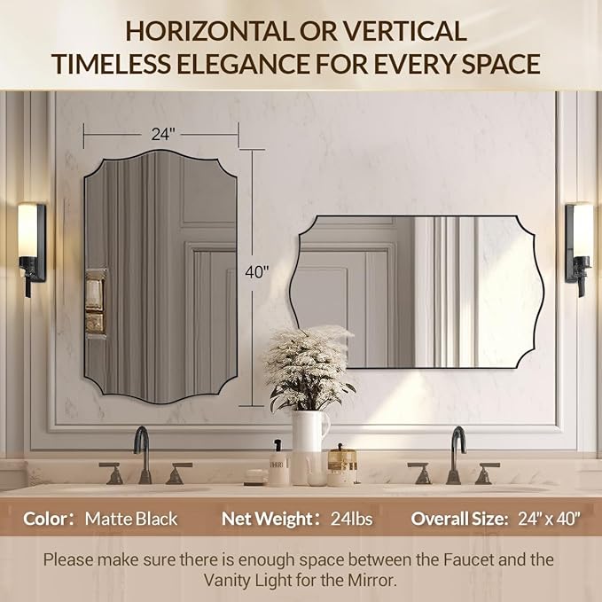24x40 Black Mirror, Asymmetrical Vanity Mirror, Irregular Wall Mirror - Image 2