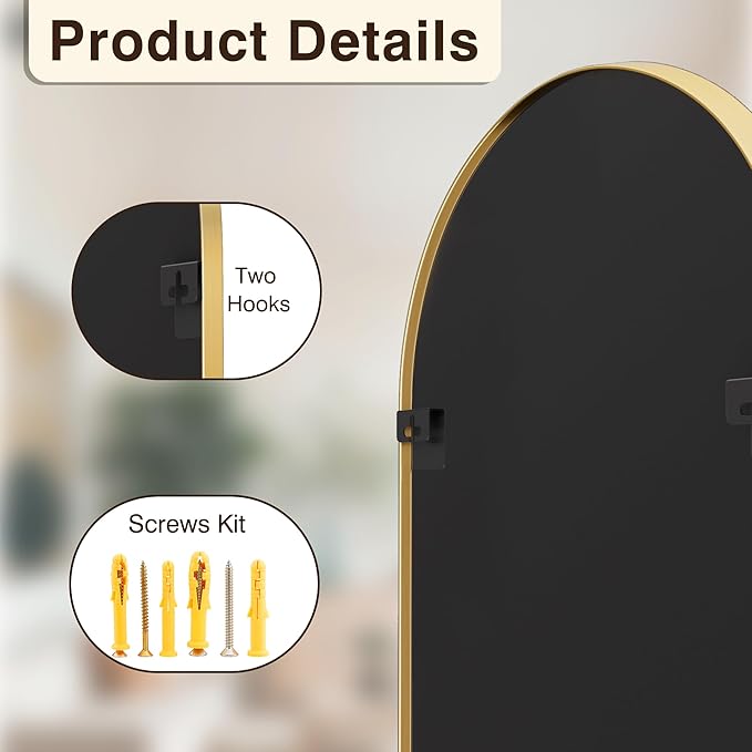 FICTOR Bathroom Vanity Mirror for Wall, 2 Pack 24”x36” Arched Metal Framed - Image 8