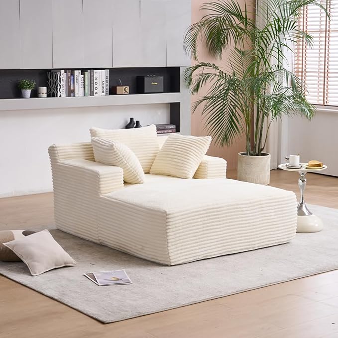 Oversized Chaise Daybed Lounge Sleeper Chair Sofa Bed Indoor, Fluffy Corduroy - Image 3