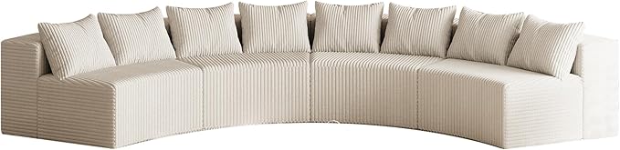 KEIKI Corduroy Curved Sectional Sofa, 4 Seater Symmetrical Modular Semi - Image 5