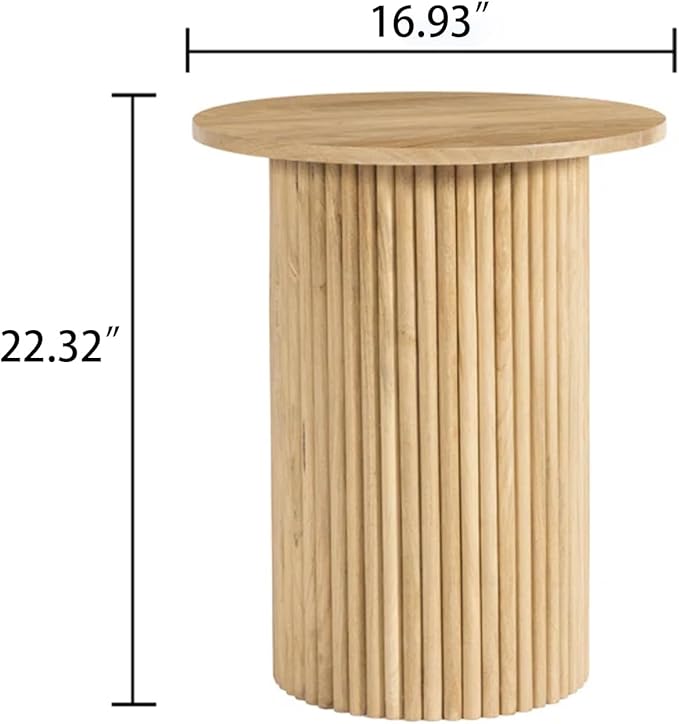 Solid Wood End Table Round 16.93" D, Wooden Accent Drum End Table, Unique Oak - Image 2