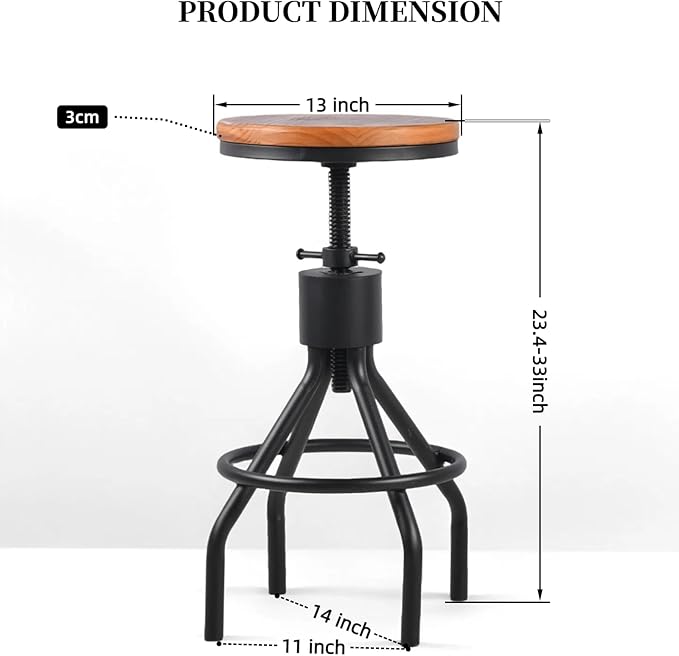 Industrial Bar Stool-Set of 2-Swivel Counter Coffee Chair-Extra Pub Height - Image 3