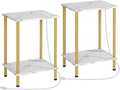 HOOBRO Side Table with Charging Station, Nightstand with 2-Layer Storage Shelves by HOOBRO