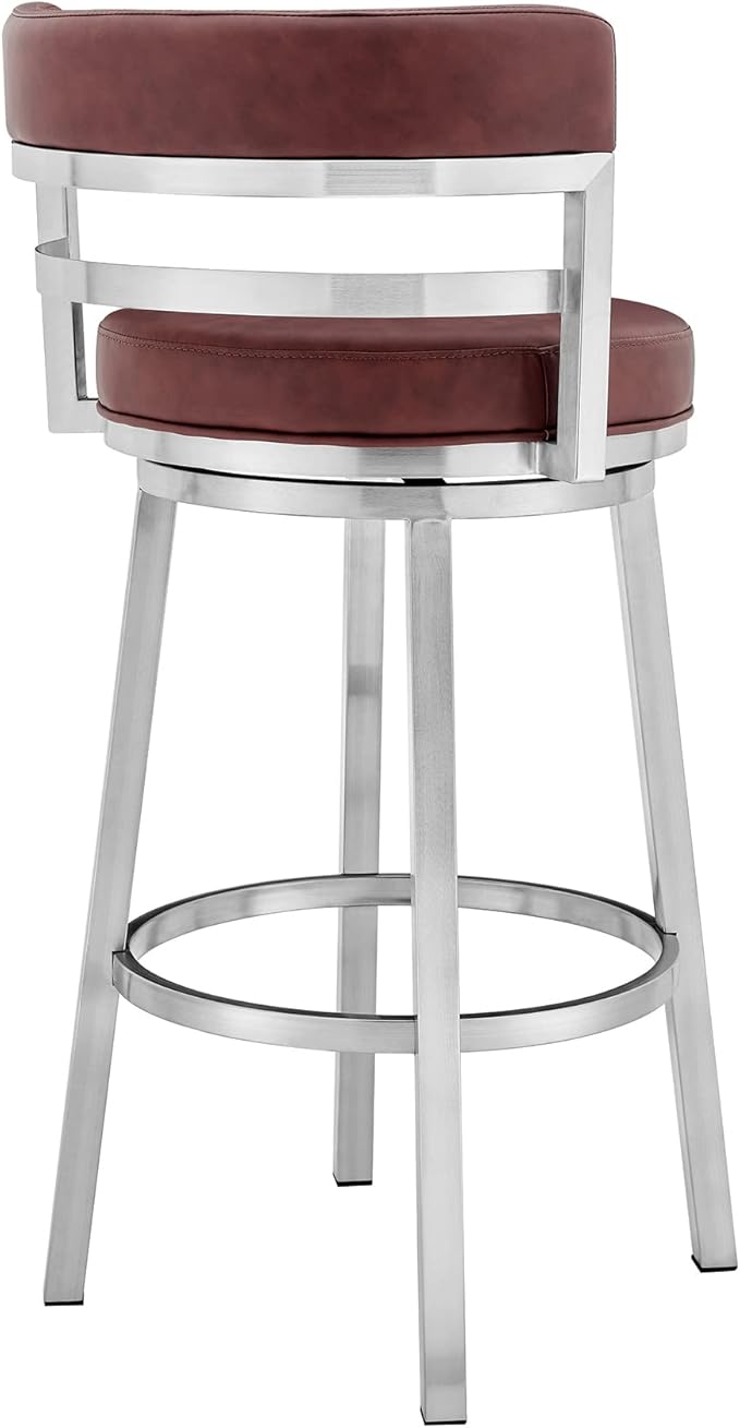 Armen Living Titana 26" Counter Height Swivel Red Faux Leather and Brushed - Image 5