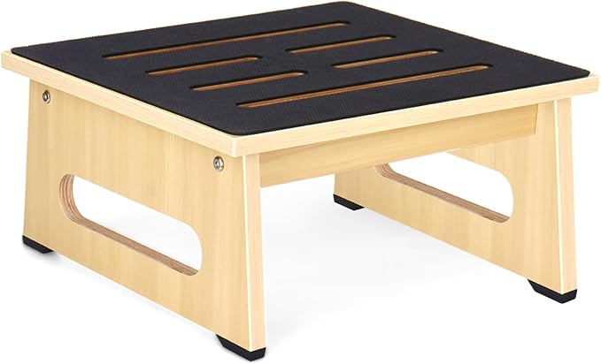One Step Stool with Non-Slip Rubber Stepping Feet, Heavy Duty Wooden Step Stools by Natree