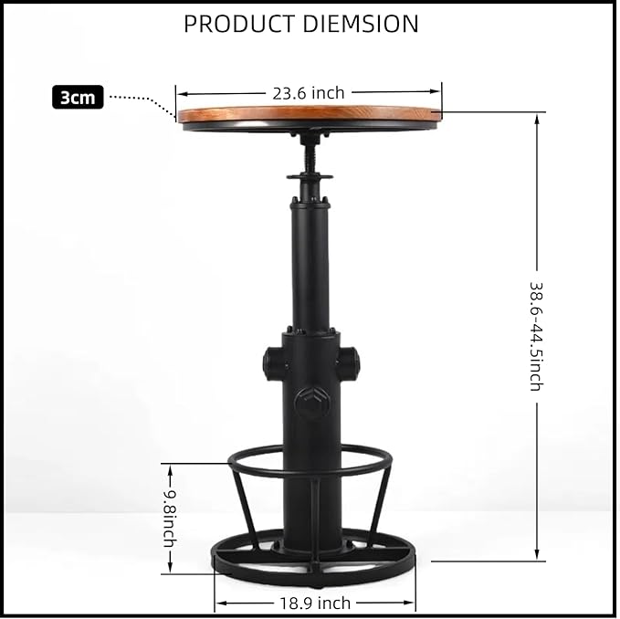 Vintage Bistro Table Height Adjustable 38.6-44.4inch Industrial Bar Table - Image 2