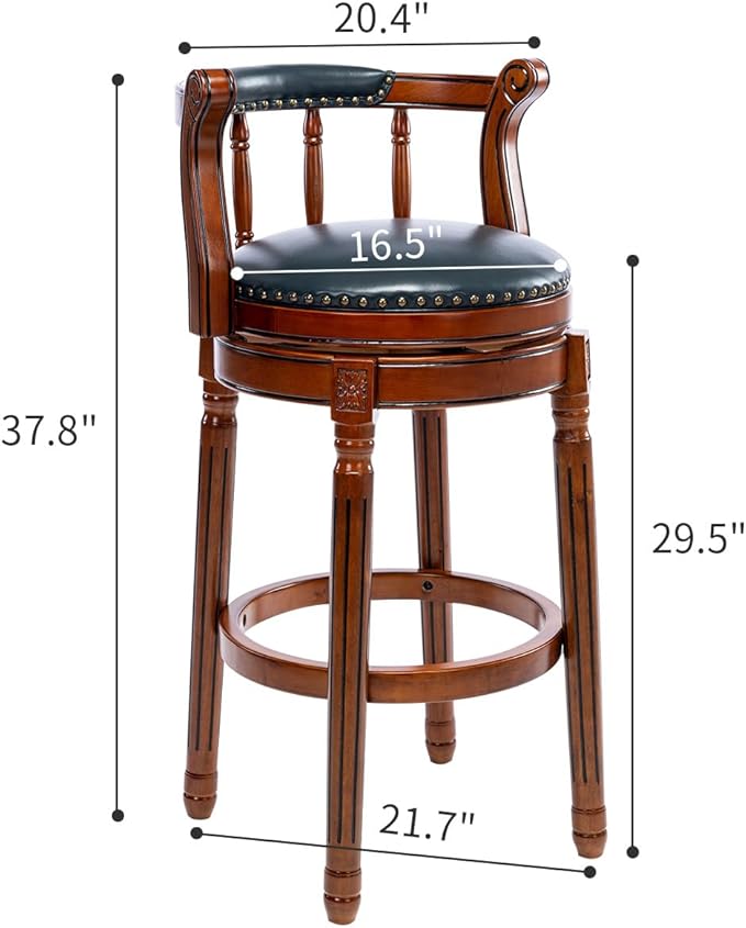 Cow top Leather Wooden Bar Stools, 360 Degree Swivel Bar Height Chair - Image 3