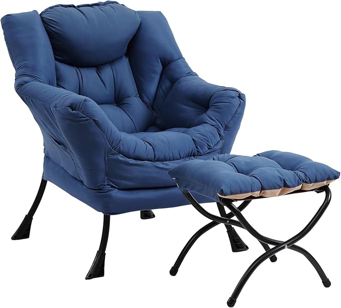 Lazy Chair with Ottoman, Modern Chair with Folding Footrest, Lounge Accent Chair by Furlide