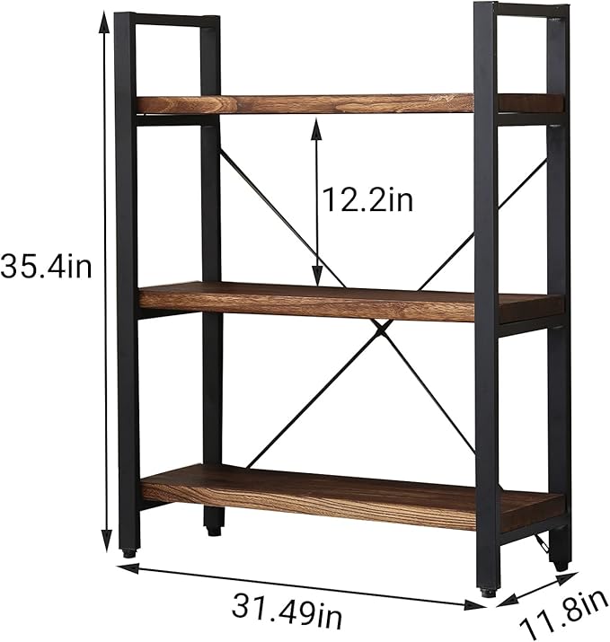 Natural Real Solid Wood Bookcase, 3 Tier Metal and Wood Open Book Shelf Storage - Image 6