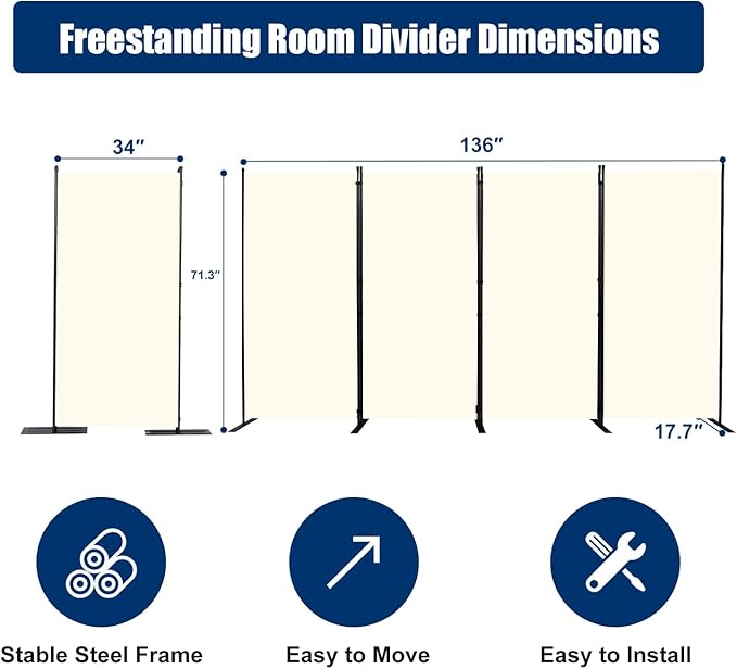 Room Divider 6FT Portable Room Dividers and Folding Privacy Screens, 4 Panel - Image 6