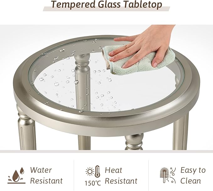 COSIEST Set of 2 Modern Round End Table, 2-Tier Glass Side Table - Image 7