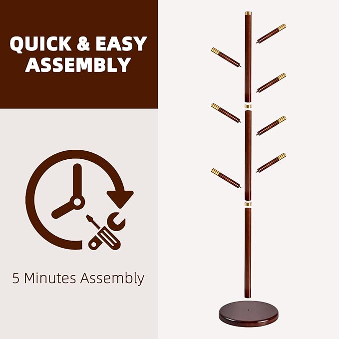 Uniclinens Coat Rack Freestanding Solid Wood Coat Tree Standing - Image 8