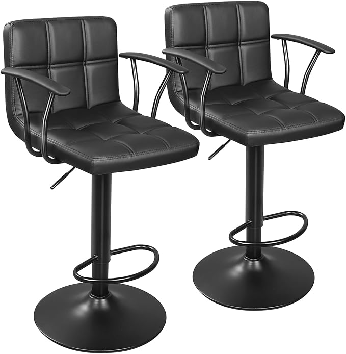 Bar Stools Set of 2, Armrest Adjustable Swivel Barstools by ERGOSEAT