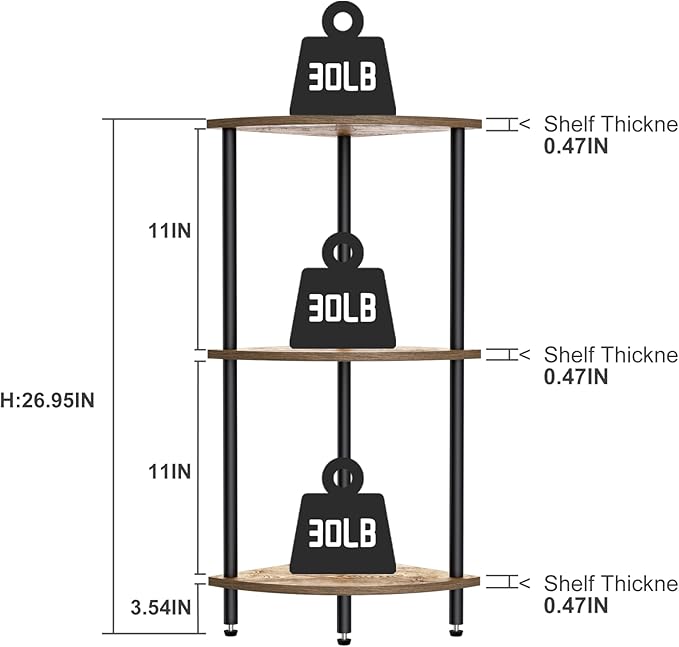3 Tier Corner Shelf, Corner Bookcase - Image 2