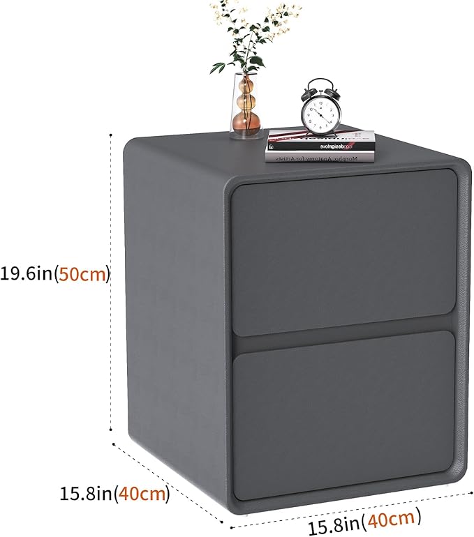 VICITON Modern Narrow Faux Leather Nightstand, Solid Wood Drawer, Storage - Image 2