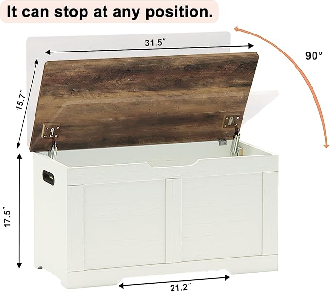 31.5" Storage Chest, Wooden Storage Bench, Lift Top Toy Chest - Image 3