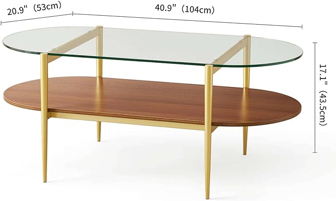 Oval Glass Coffee Table, Mid-Century Modern Design, L41 x W21 x H17 inch - Image 2
