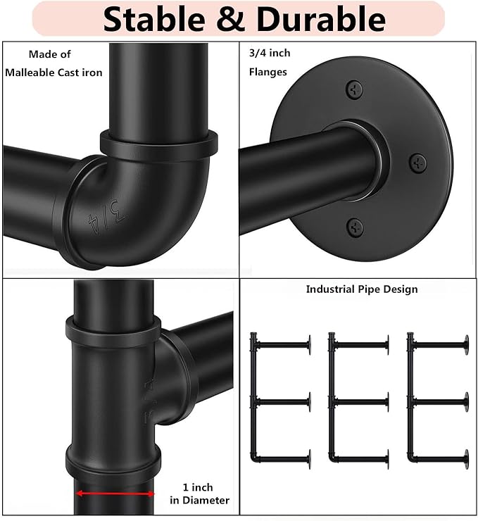 Industrial Pipe Shelf Brackets Wall Mount, Open Black Pipe Shelving - Image 5