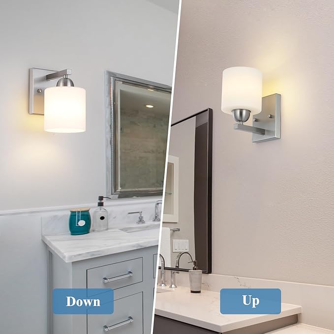 Brushed Nickel Milk Glass Wall Sconces, 1 Pack Hardwired Indoor Wall Light - Image 3