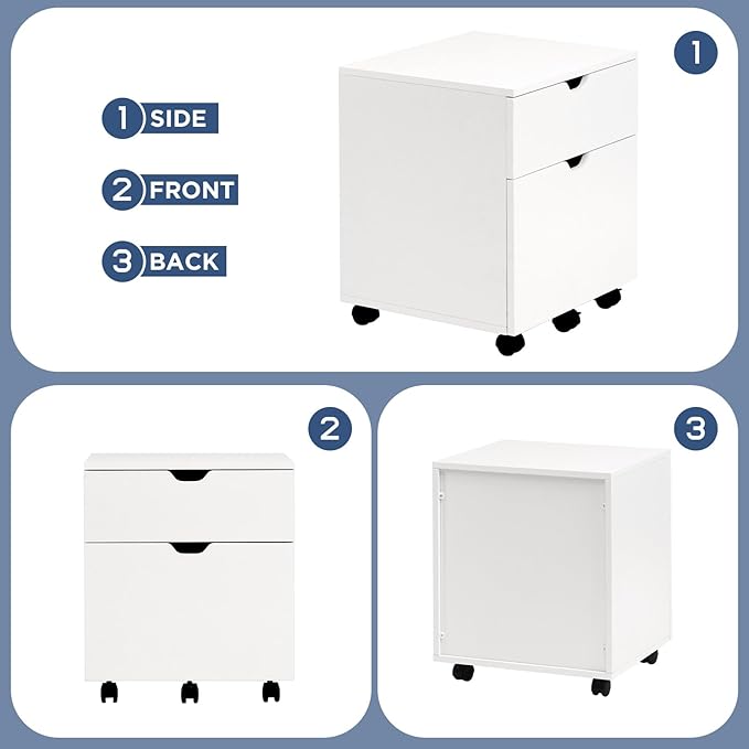 HollyHOME 2-Drawer Wood File Cabinet, Under Desk Cabinet - Image 4